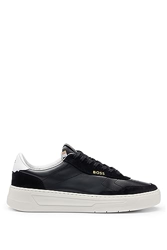 BOSS Herren Baltimore Tenn Lowtop Sneakers aus Leder und Veloursleder Schwarz 44 Größe 44 von BOSS