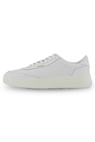 BOSS Herren Baltimore Tenn Sneakers aus Leder mit goldfarbenen Logos Weiß 40 Größe 40 von BOSS