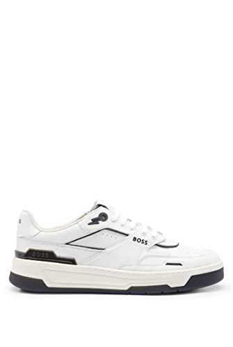 BOSS Herren Baltimore Tenn Sneakers im Basketball-Stil aus Leder und dekorativem reflektierendem Mesh Weiß 44 Größe 44 von BOSS