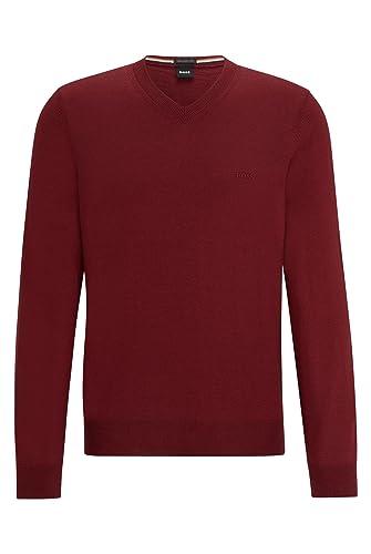 BOSS Herren Baram-L Pullover aus nachhaltigerer Wolle mit V-Ausschnitt Dunkelrot XXL von BOSS