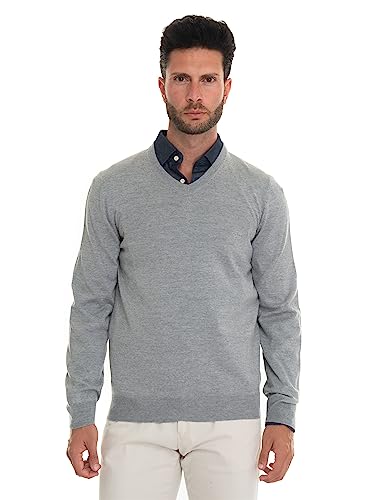 BOSS Herren Baram-L Pullover aus nachhaltigerer Wolle mit V-Ausschnitt Silber S von BOSS