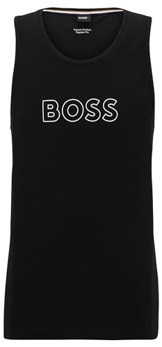 BOSS Herren Beach Tank Top Tanktop aus Baumwoll-Jersey mit Logo-Umriss Schwarz M von BOSS