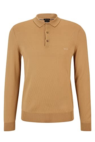 BOSS Herren Bono-L Pullover aus Schurwolle mit Polokragen und Logo-Stickerei Beige L von BOSS