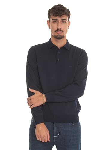 BOSS Herren Bono-L Pullover aus Schurwolle mit Polokragen und Logo-Stickerei Dunkelblau L von BOSS