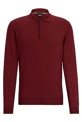 BOSS Herren Bono-L Pullover aus Schurwolle mit Polokragen und Logo-Stickerei Dunkelrot XL von BOSS