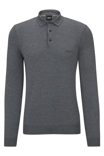 BOSS Herren Bono-L Pullover aus Schurwolle mit Polokragen und Logo-Stickerei Grau M von BOSS