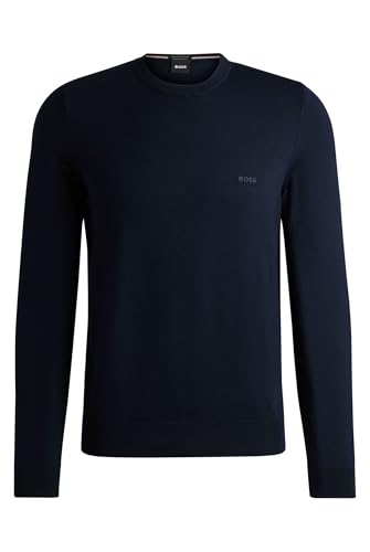BOSS Herren Botto-L Regular-Fit Pullover aus Schurwolle mit Logo-Stickerei Dunkelblau L von BOSS