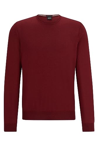 BOSS Herren Botto-L Pullover aus Schurwolle mit Rundhalsausschnitt und Logo-Stickerei Dunkelrot L von HUGO BOSS