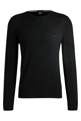 BOSS Herren Botto-L Pullover aus Schurwolle mit Rundhalsausschnitt und Logo-Stickerei Schwarz L von BOSS