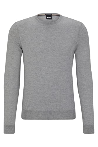 BOSS Herren Botto-L Pullover aus Schurwolle mit Rundhalsausschnitt und Logo-Stickerei Silber XL von BOSS