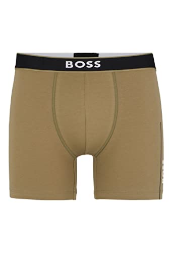 BOSS Herren BoxerBr 24 Logo Eng anliegende längere Boxershorts aus Stretch-Baumwolle mit Logo und Streifen Hellgrün M von BOSS