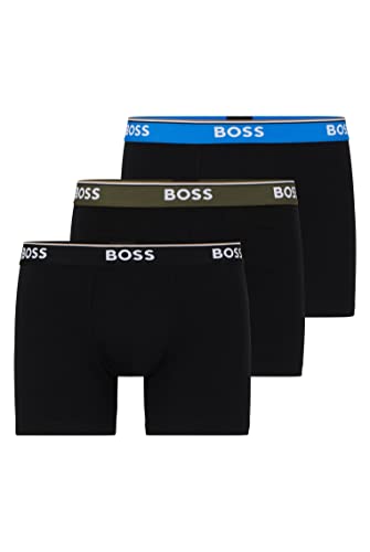 BOSS Herren BoxerBr 3P Power Dreier-Pack eng anliegende längere Boxershorts aus Stretch-Baumwolle mit Logos Gemustert S von BOSS