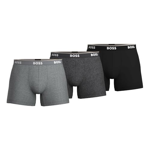 BOSS Herren BoxerBr 3P Power Dreier-Pack eng anliegende längere Boxershorts aus Stretch-Baumwolle mit Logos Dunkelgrau XL von HUGO BOSS