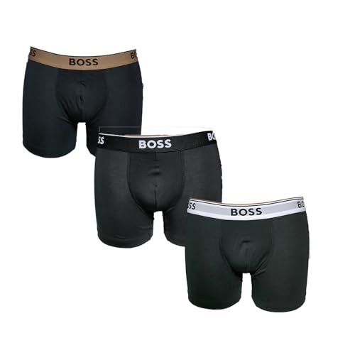 BOSS Herren Boxershorts, 3er Pack - BoxerBrief 3P Power, Cotton Stretch, Logo Schwarz L von BOSS