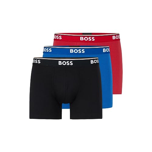 BOSS Herren Boxershorts, Baumwolle, 3er-Pack, Rot/Blau/Schwarz, Small von BOSS