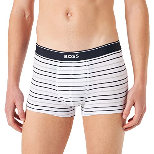 BOSS Herren Boxershorts Boxer Unterhose Shorts Trunk Stripe Cotton Stretch, Farbe:Weiß, Größe:M, Artikel:-117 White Stripe von BOSS