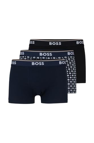 BOSS Herren Boxershorts Unterhosen Trunk Power Design 3er Pack, Farbe:Mehrfarbig, Größe:2XL, Artikel:-977 Black/Navy/anthrazit Print von BOSS