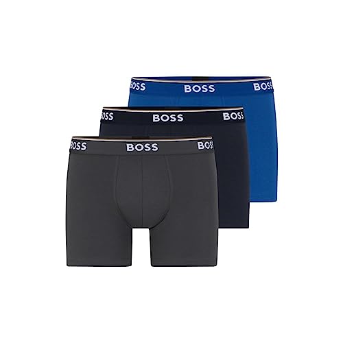 BOSS Herren Boxershorts aus Stretch-Baumwolle, Normale Passform, 3er-Pack Retroshorts, True Blue/Sky Captain/Schmiedeeisen, XX-Large (2er von BOSS