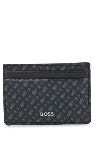 BOSS Herren Byron Money Clip Kartenetui aus italienischem Monogramm-Gewebe mit Geldscheinklammer Schwarz Stck von Hugo Boss