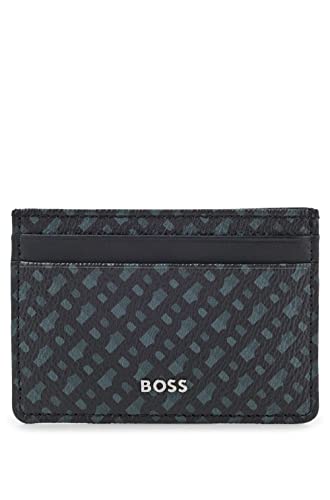 BOSS Herren Byron Money Clip Kartenetui aus italienischem Monogramm-Gewebe mit Geldscheinklammer Schwarz Stck von Hugo Boss