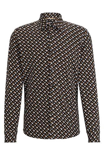 BOSS Herren C-HAL-kent-C1-223 Slim-Fit Hemd aus Baumwolle mit Jacquard-Monogrammen Beige 43 von BOSS