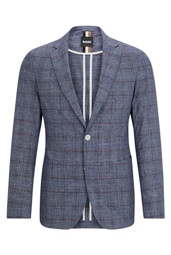 BOSS Herren C-Hanry-233 Fein gemustertes Slim-Fit Sakko aus kariertem Serge Blau 50 von BOSS