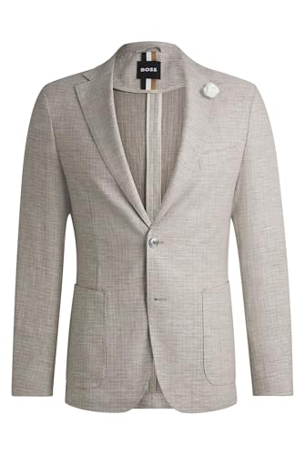 BOSS Herren C-Hanry-252 Slim-Fit Sakko aus fein gemustertem Gewebe Hellbeige 54 von BOSS