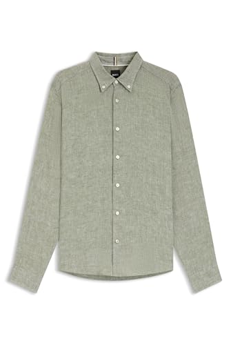 BOSS Herren C-LIAM-S-BD-C1-243 Regular-Fit Button-Down-Hemd aus Leinen Grün XL von BOSS