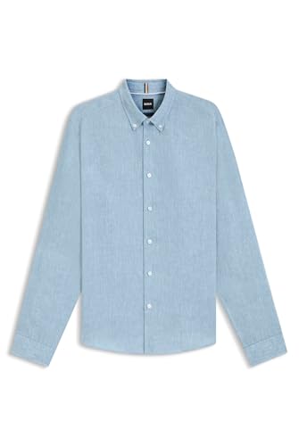 BOSS Herren C-LIAM-S-BD-C1-243 Regular-Fit Button-Down-Hemd aus Leinen Hellblau M von BOSS