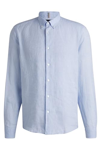 BOSS Herren C-LIAM-S-BD-C1-243 Regular-Fit Button-Down-Hemd aus Leinen Hellblau XL von BOSS