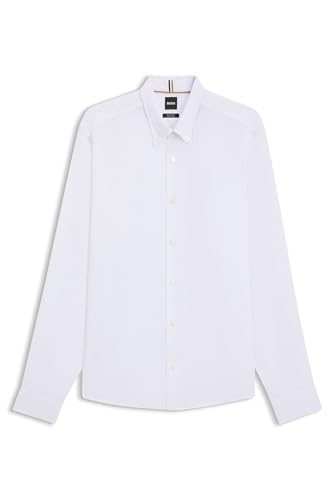 BOSS Herren C-LIAM-S-BD-C1-243 Regular-Fit Button-Down-Hemd aus Leinen Weiß L von BOSS