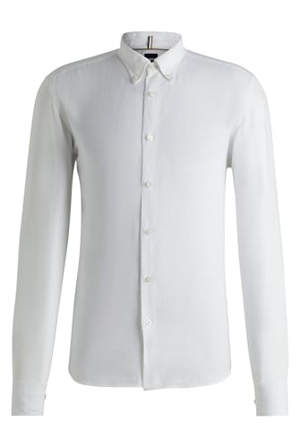 BOSS Herren C-LIAM-S-BD-C1-243 Regular-Fit Button-Down-Hemd aus Leinen Weiß M von BOSS
