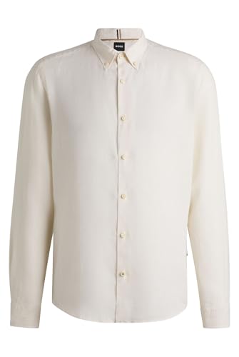 BOSS Herren C-LIAM-S-BD-C1-243 Regular-Fit Button-Down-Hemd aus Leinen Weiß XL von BOSS