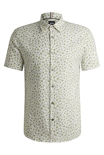 BOSS Herren C-ROAN-ken-SH-C1-251 Slim-Fit Hemd aus elastischem Leinen-Mix mit Blumen-Print Grün L von BOSS