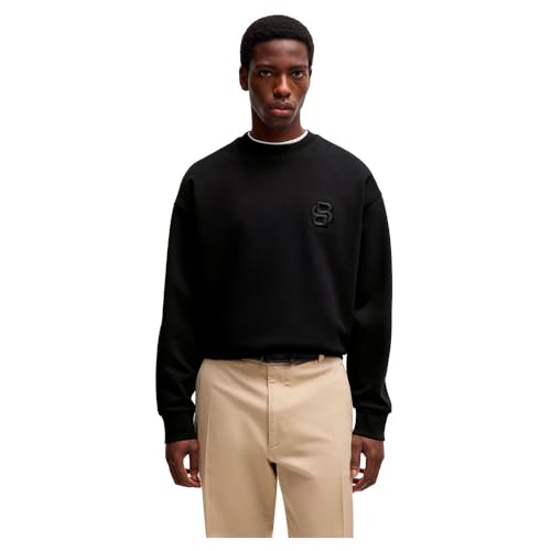 BOSS Herren C-Soleri 26 Sweatshirt aus Baumwoll-Terry mit Double-B-Monogramm Schwarz001 M von BOSS