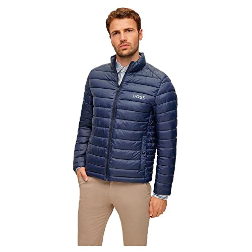 BOSS Herren Calanos Wasserabweisende Steppjacke mit tonalem Logo Dunkelblau 48 von BOSS