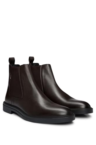 BOSS Herren Calev Cheb Chelsea Boots aus Leder mit Signature-Streifen-Akzent Dunkelbraun 39 Größe 39 von BOSS