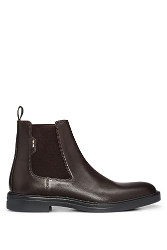 BOSS Herren Calev Cheb Chelsea Boots aus Leder mit Signature-Streifen-Akzent Dunkelbraun 40 Größe 40 von BOSS