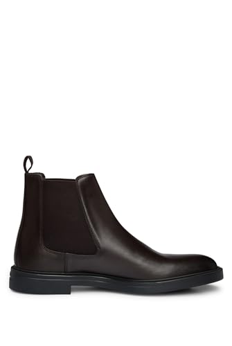 BOSS Herren Calev Cheb Chelsea Boots aus Leder mit Signature-Streifen-Akzent Dunkelbraun 42 Größe 42 von BOSS