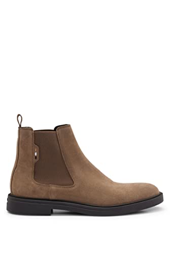 BOSS Herren Calev Cheb Chelsea Boots aus Veloursleder mit Signature-Streifen-Detail Beige 40 Größe 40 von BOSS