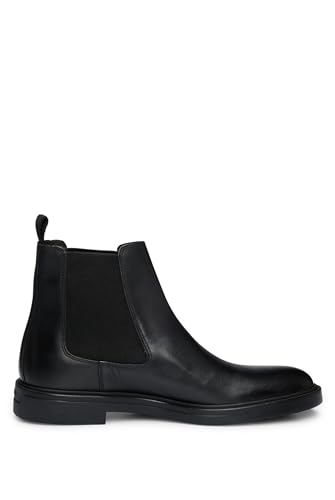 BOSS Herren Calev Cheb Chelsea Boots aus Leder mit Signature-Streifen-Akzent Schwarz 39 Größe 39 von BOSS