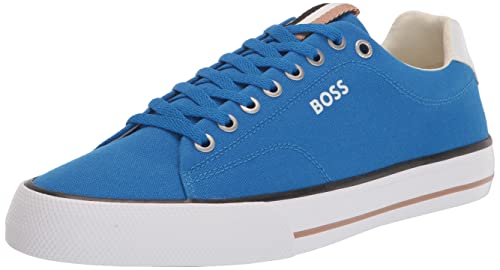 BOSS Herren Canvas Mini Logo Lace Up Sneaker, blau (Brilliant Blue), 43 EU von BOSS