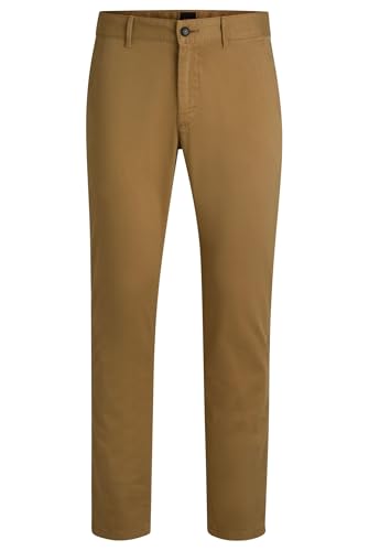 BOSS Herren Chino Slim Slim-Fit Hose aus elastischem Baumwoll-Satin Beige 50/30 von BOSS