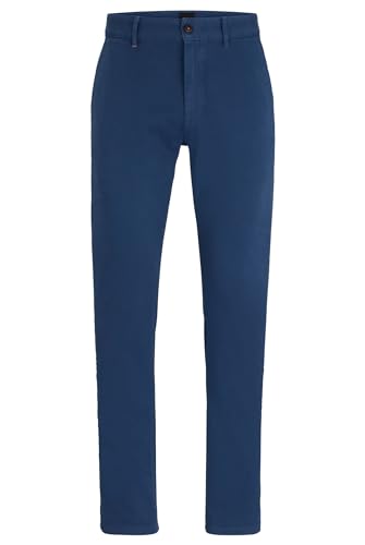 BOSS Herren Chino Slim Slim-Fit Chino aus elastischem Baumwoll-Satin Dunkelblau 35/34 von BOSS