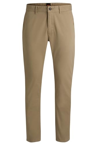 BOSS Herren Chino Slim Slim-Fit Chino aus elastischem Baumwoll-Satin Hellbraun 32/32 von BOSS