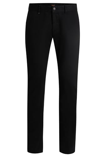 BOSS Herren Chino Slim Slim-Fit Chino aus elastischem Baumwoll-Satin Schwarz 30/32 von BOSS