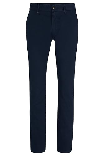 BOSS Herren Chino Slim Slim-Fit Hose aus elastischem Baumwoll-Satin Dunkelblau 36/34 von BOSS