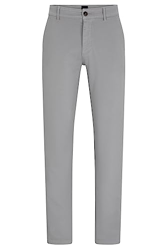 BOSS Herren Chino Slim Slim-Fit Hose aus elastischem Baumwoll-Twill Silber 35/32 von BOSS