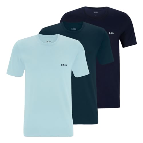BOSS Herren Classic T-Shirts Kurzarm Shirts Pure Cotton Crew-Neck 3er Pack, Farbe:Blau, Artikel:-971 Navy/medium Blue/Light Blue, Größe:2XL von BOSS
