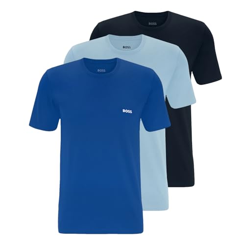 BOSS Herren Classic T-Shirts Kurzarm Shirts Pure Cotton Crew-Neck 3er Pack, Farbe:Blau, Artikel:-982 Blue/Light Blue/Navy, Größe:L von BOSS